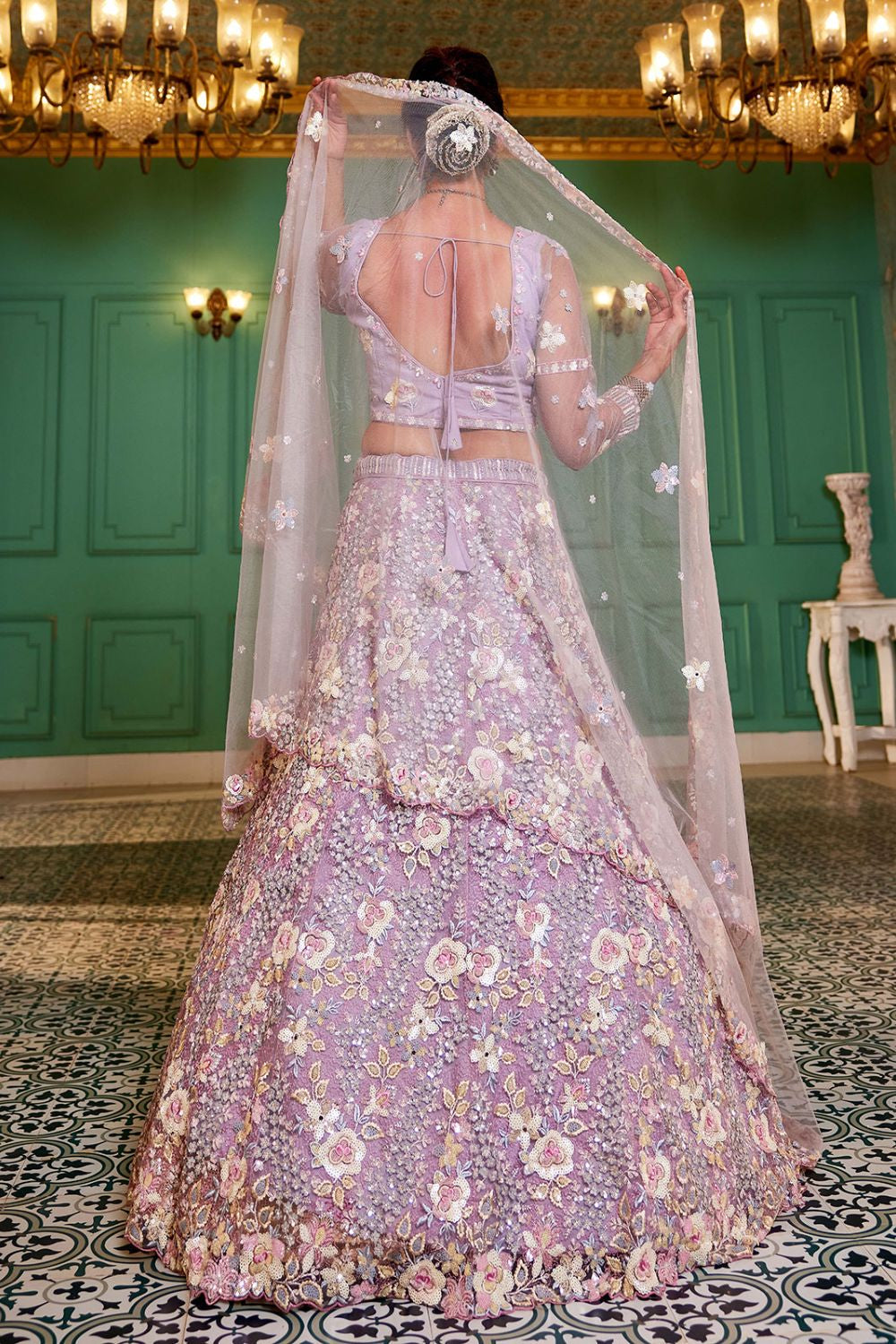 Purple Net Bridal Wedding Designer Lehenga Set SFROY509105