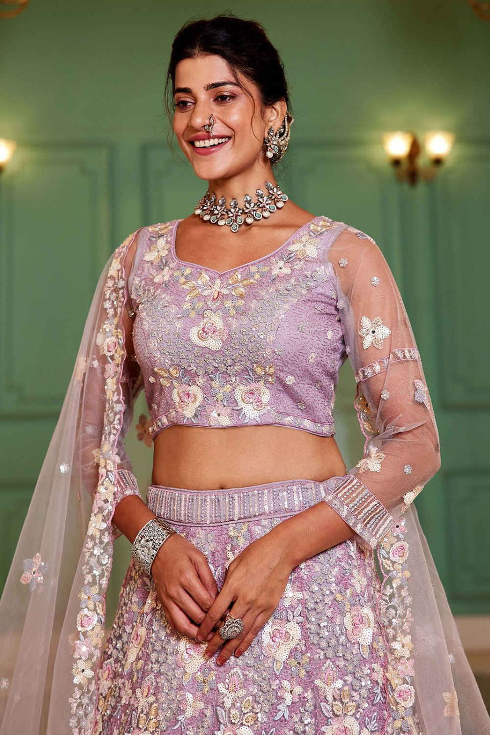 Purple Net Bridal Wedding Designer Lehenga Set SFROY509105