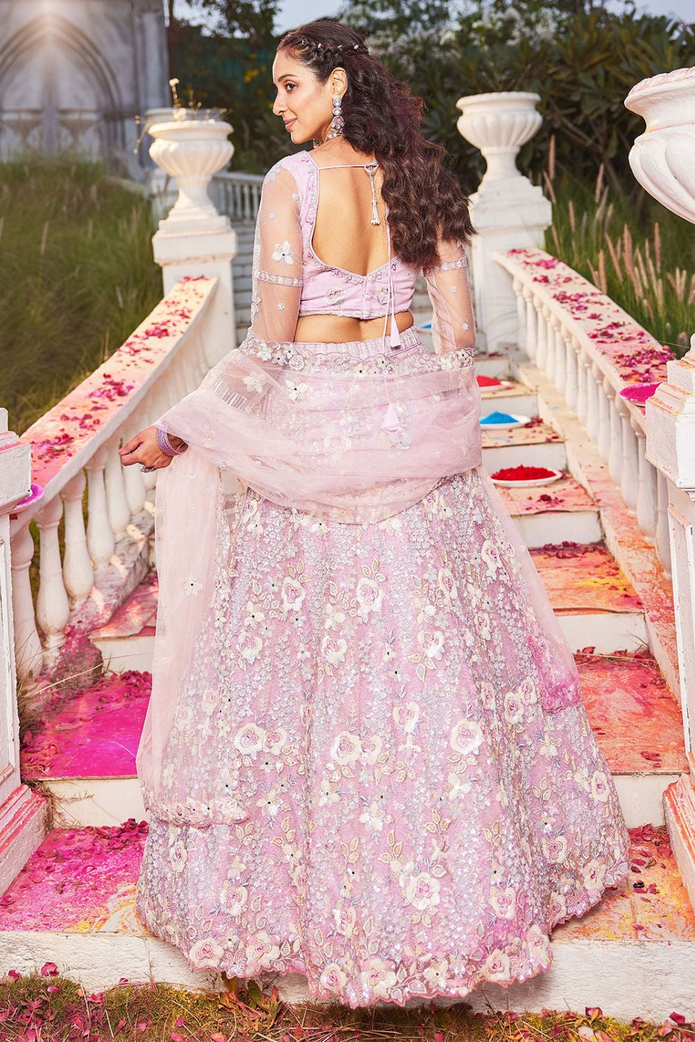 Pink Net Bridal Wedding Designer Lehenga Set SFROY509106
