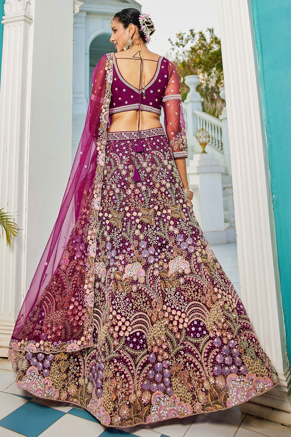 Elevated Burgundy Net Bridal Wedding Lehenga SFROY509108