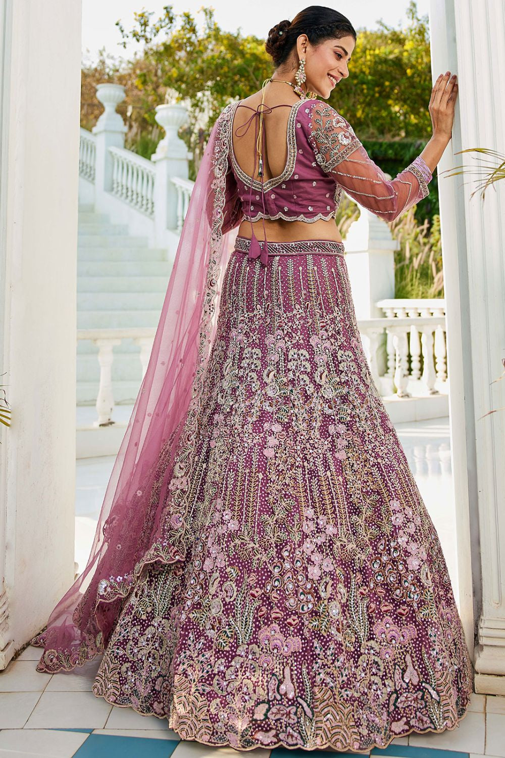 Purple Net Bridal Wedding Designer Lehenga Set SFROY509114