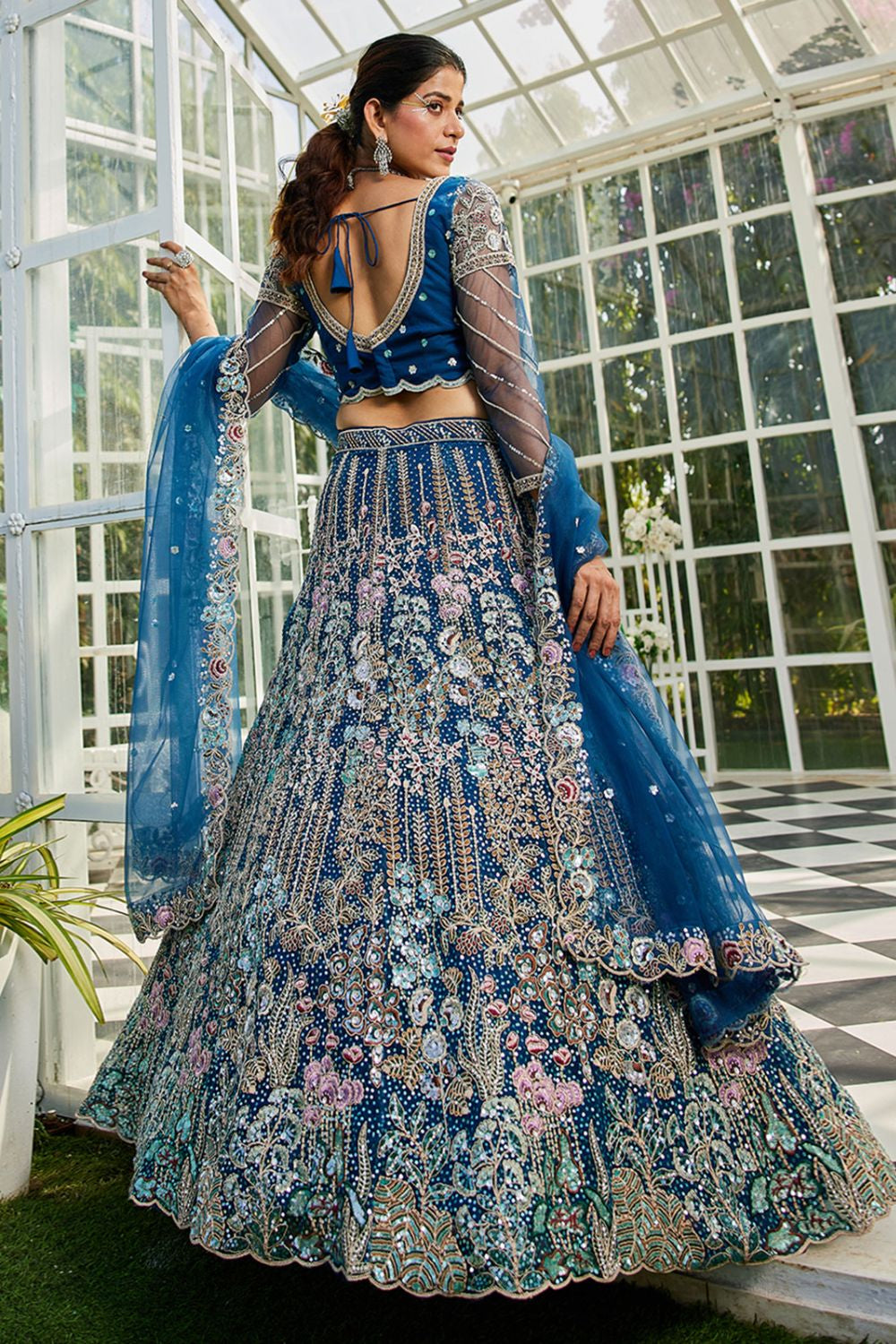 Blue Net Bridal Wedding Designer Lehenga SFROY509117