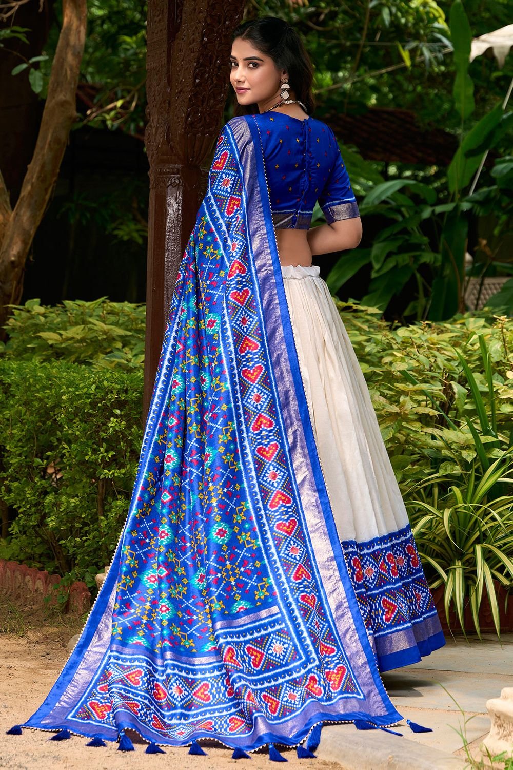 Cream Tussar Silk Navratri Lehenga Choli SFROY536603