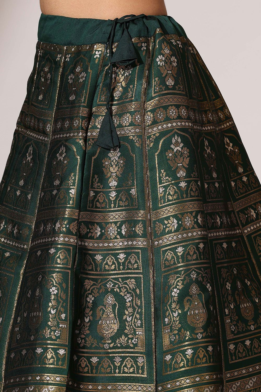 Green Jacquard Navratri Lehenga Choli In Zari Work SFROY537101