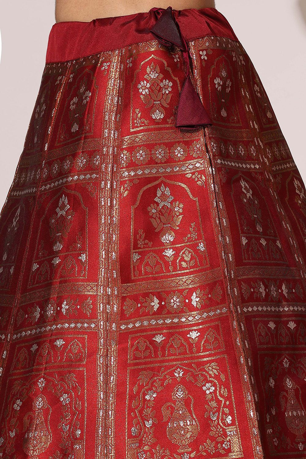 Maroon Jacquard Navratri Lehenga Choli In Zari Work SFROY537103