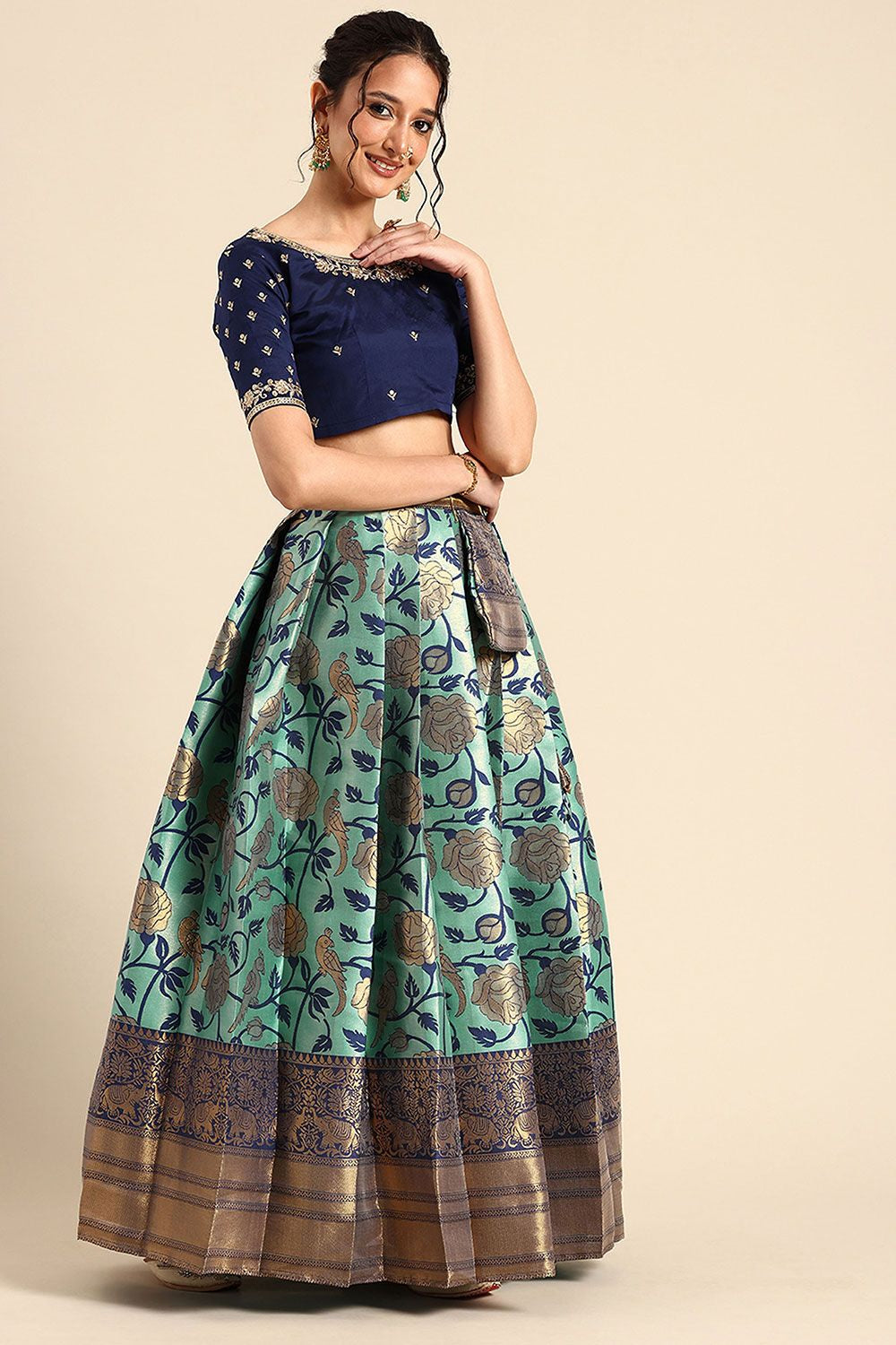 Blue Silk Navratri Lehenga Choli Set SFROY537402