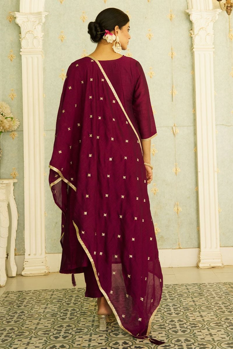Burgundy Mesmerizing Art Silk Salwar Kameez SFROY543102R