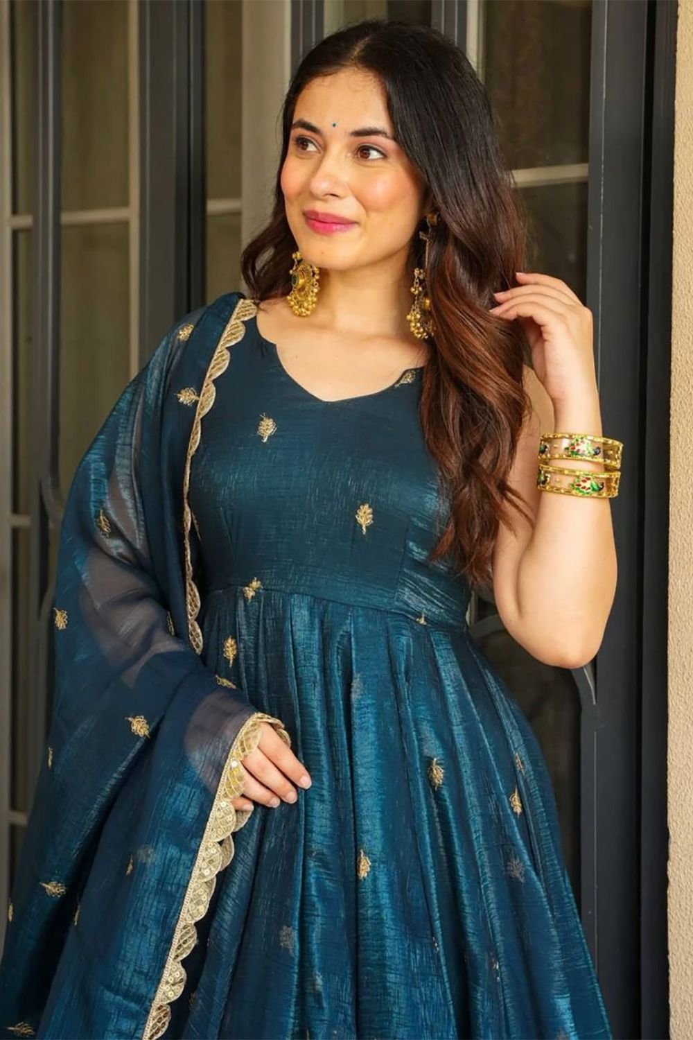 Blue Captivating Heavy Silk Salwar Kameez Heavy Sequins SFROY544502R