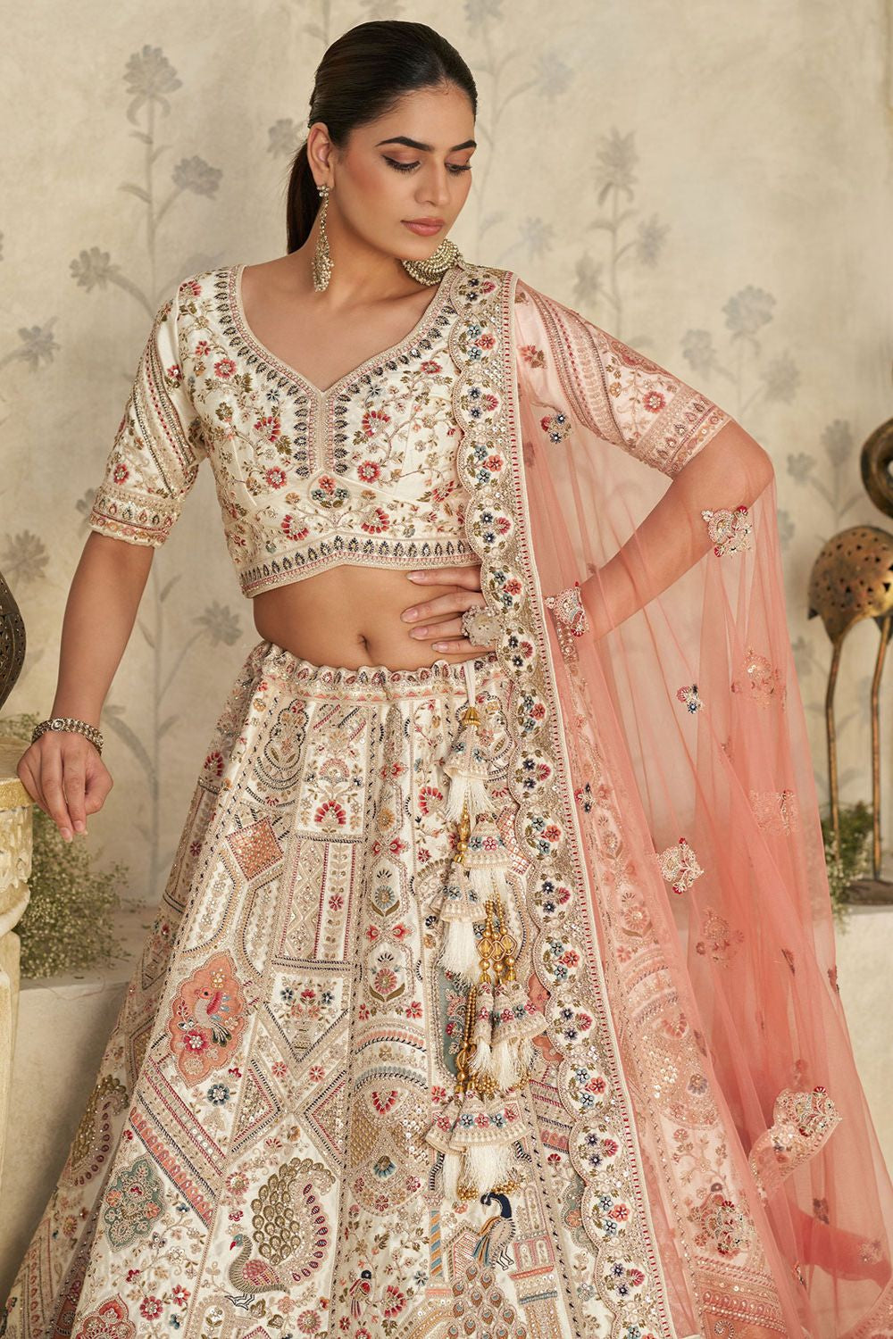 Cream Silk Lehenga Choli - SFRELS6506