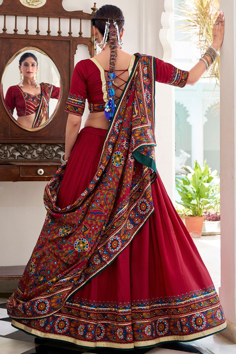Red Tussar Silk Navratri Lehenga Choli SFROY548704R