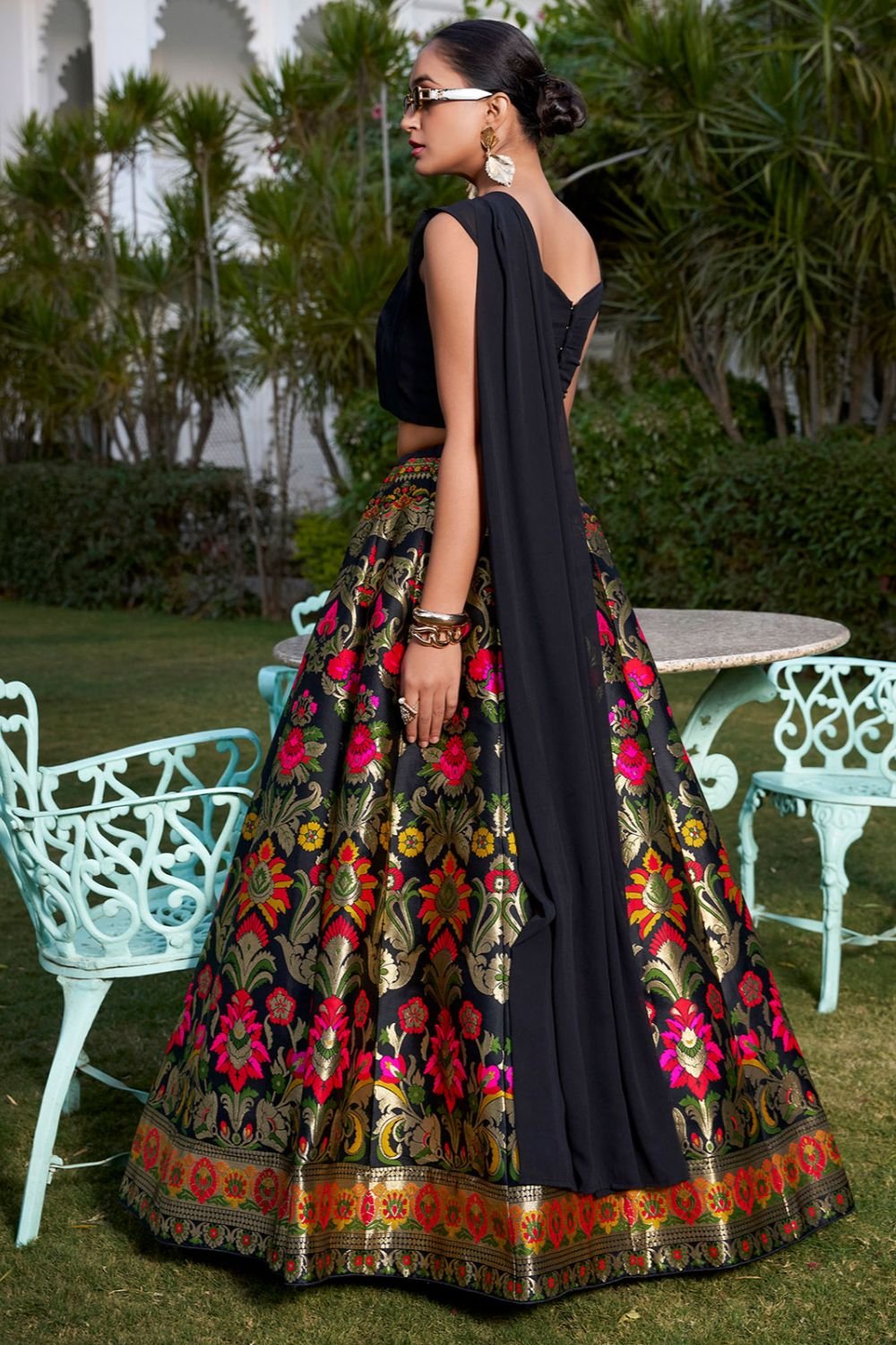 Black Silk Navratri Chaniya Choli In Digital Print SFROY553001