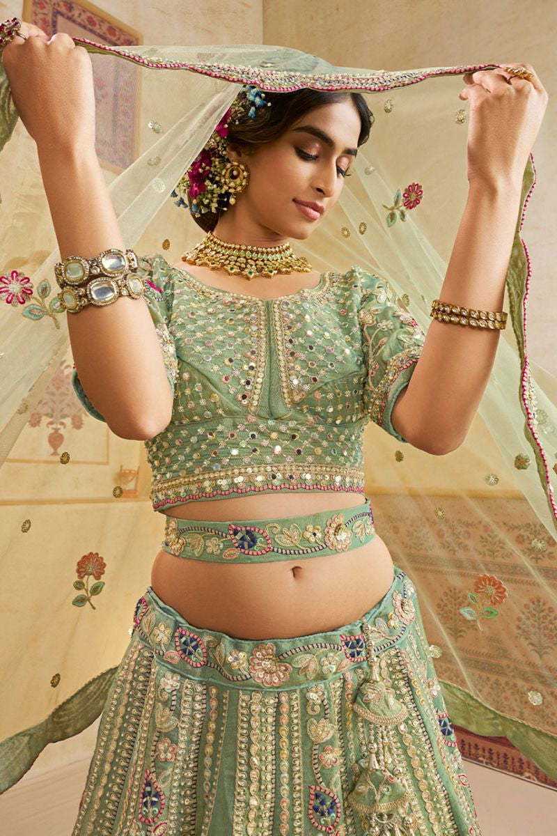 Green Net Lehenga Choli - SFROY553901