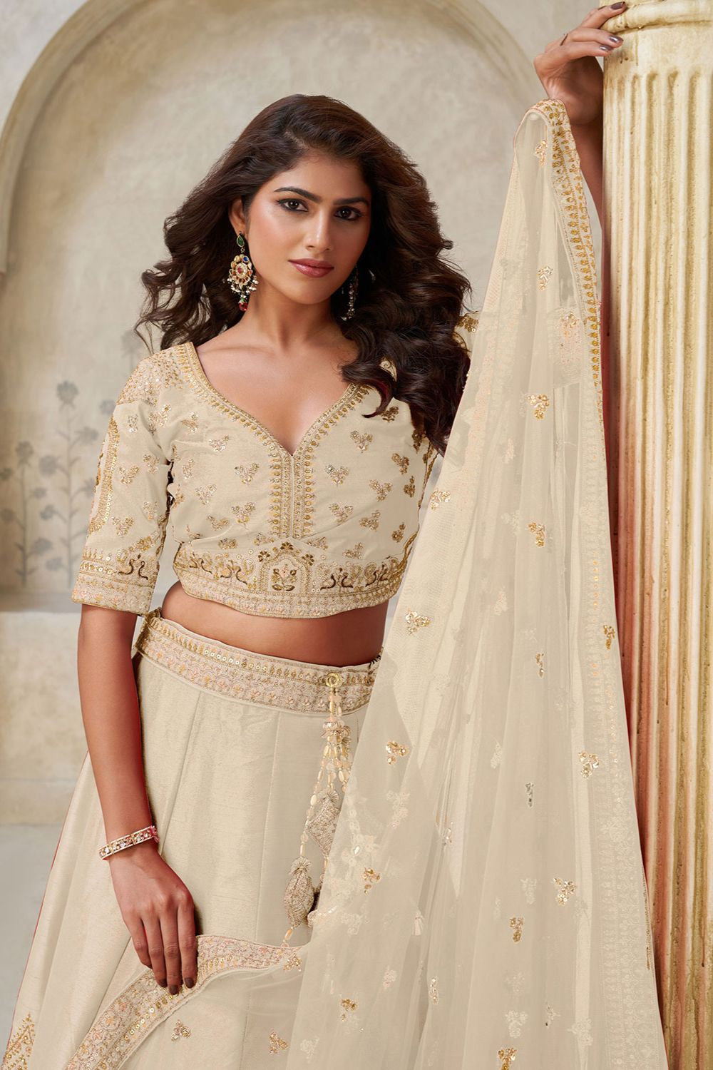 Cream Silk Lehenga Choli - SFRELS6508