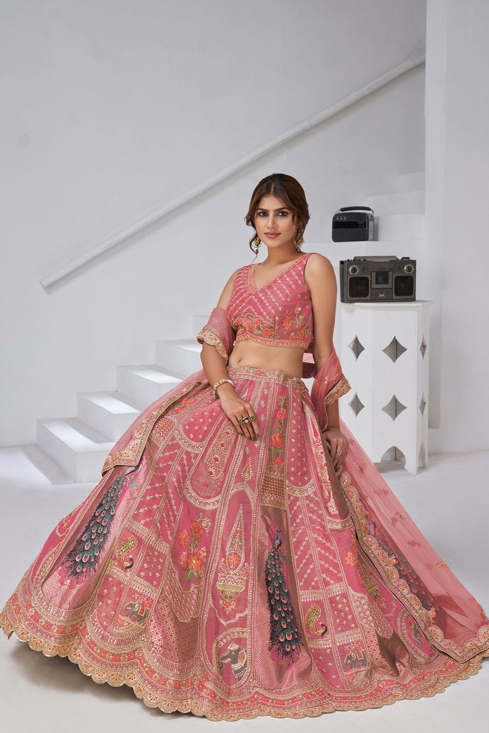 Pink Banarasi Lehenga Choli - SFRELS6516