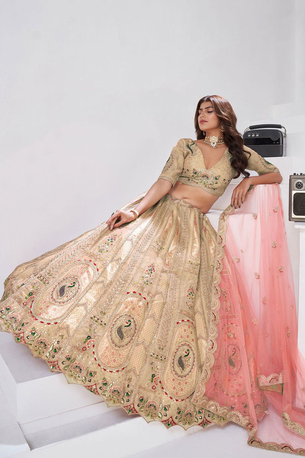 Cream Banarasi Lehenga Choli - SFRELS6519