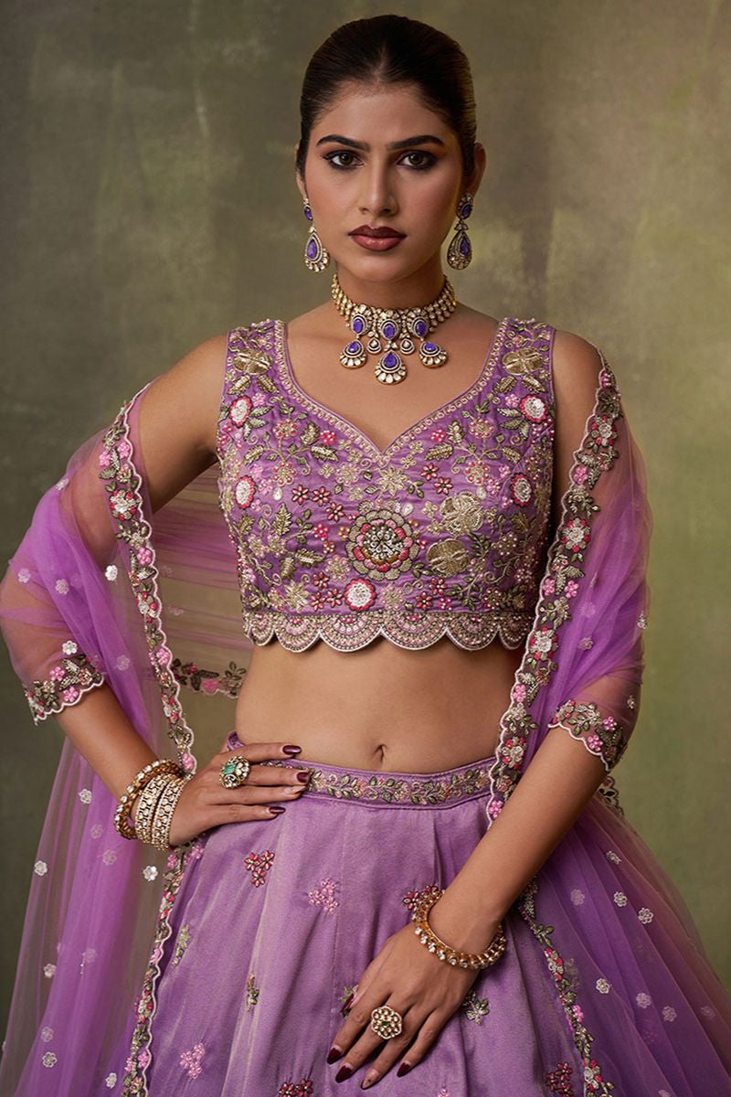 Purple Tissue Wedding Lehenga Choli SFROY565705
