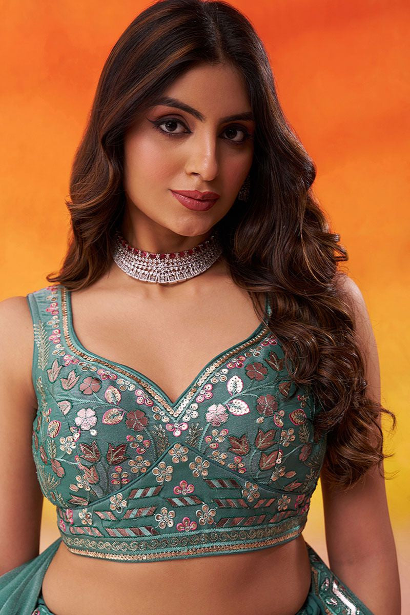 Green Bridal Wedding Organza Lehenga Choli SFROY565724