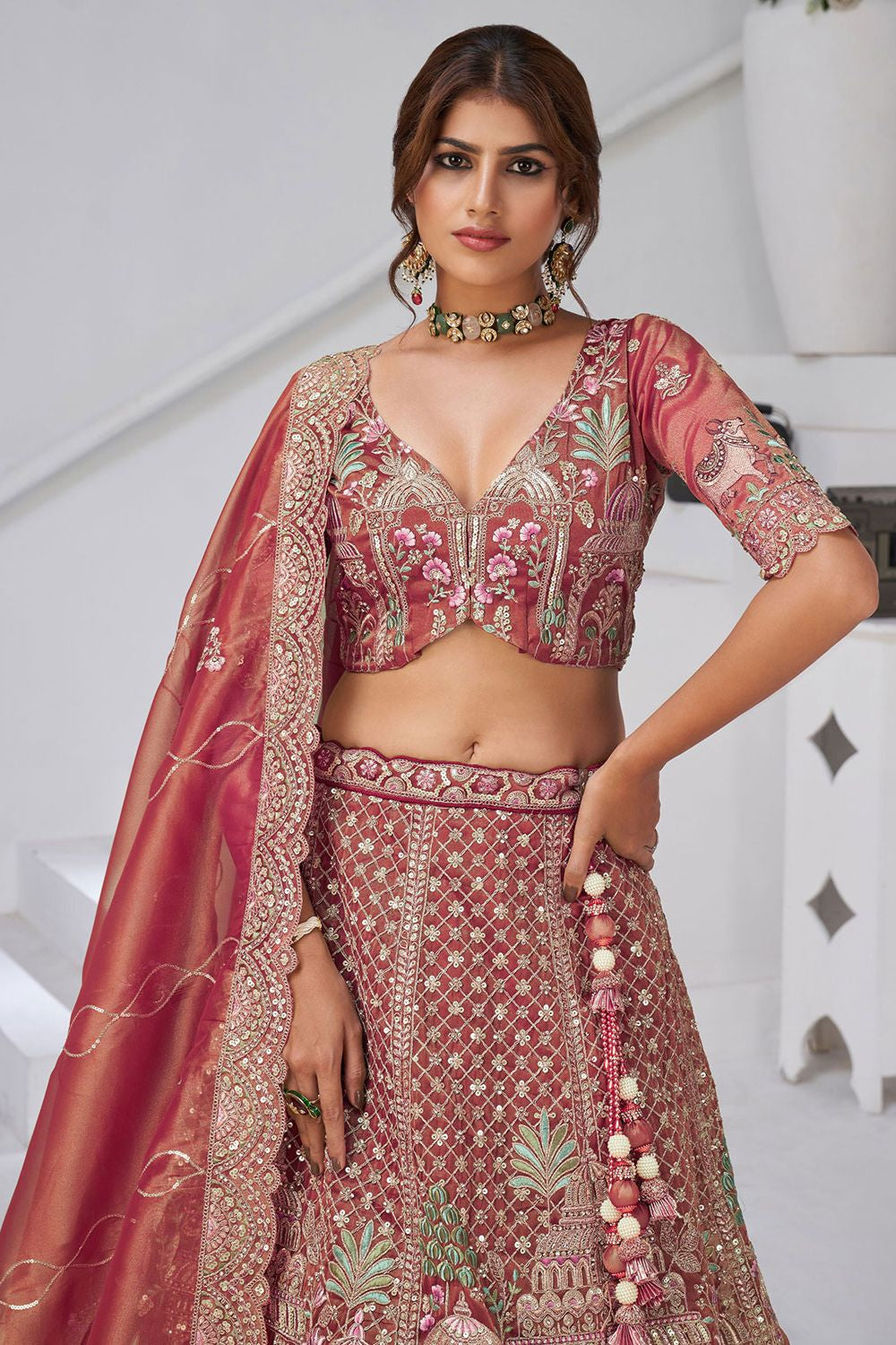Pink Organza Lehenga Choli - SFRELS6525