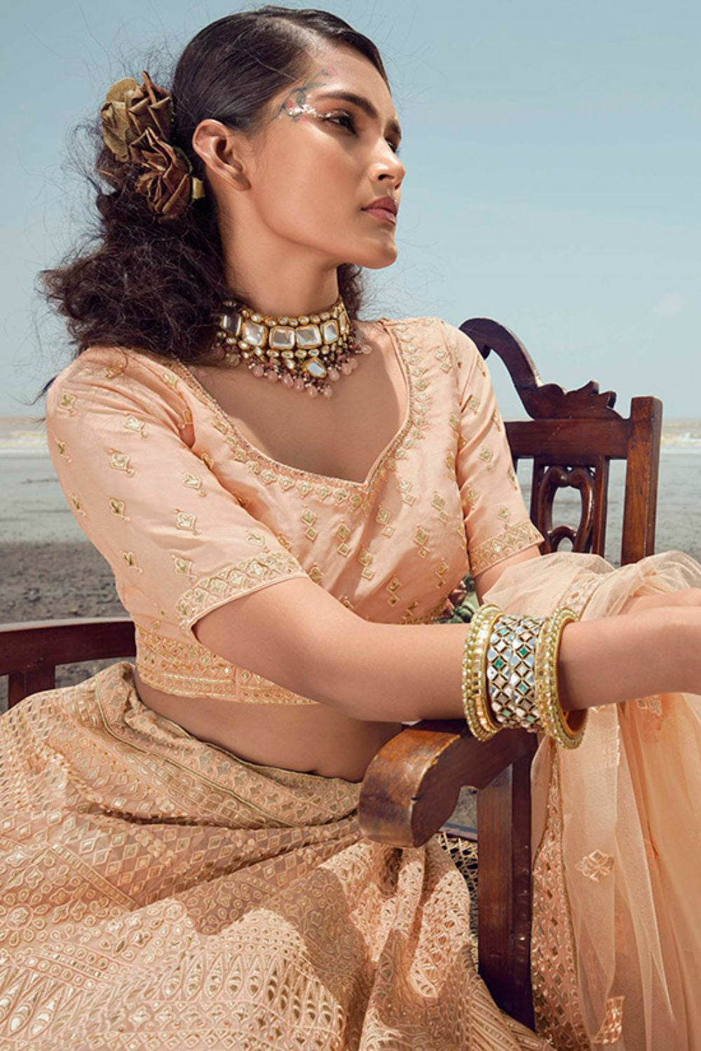 Peach Organza Wedding Lehenga Choli SFARY15103