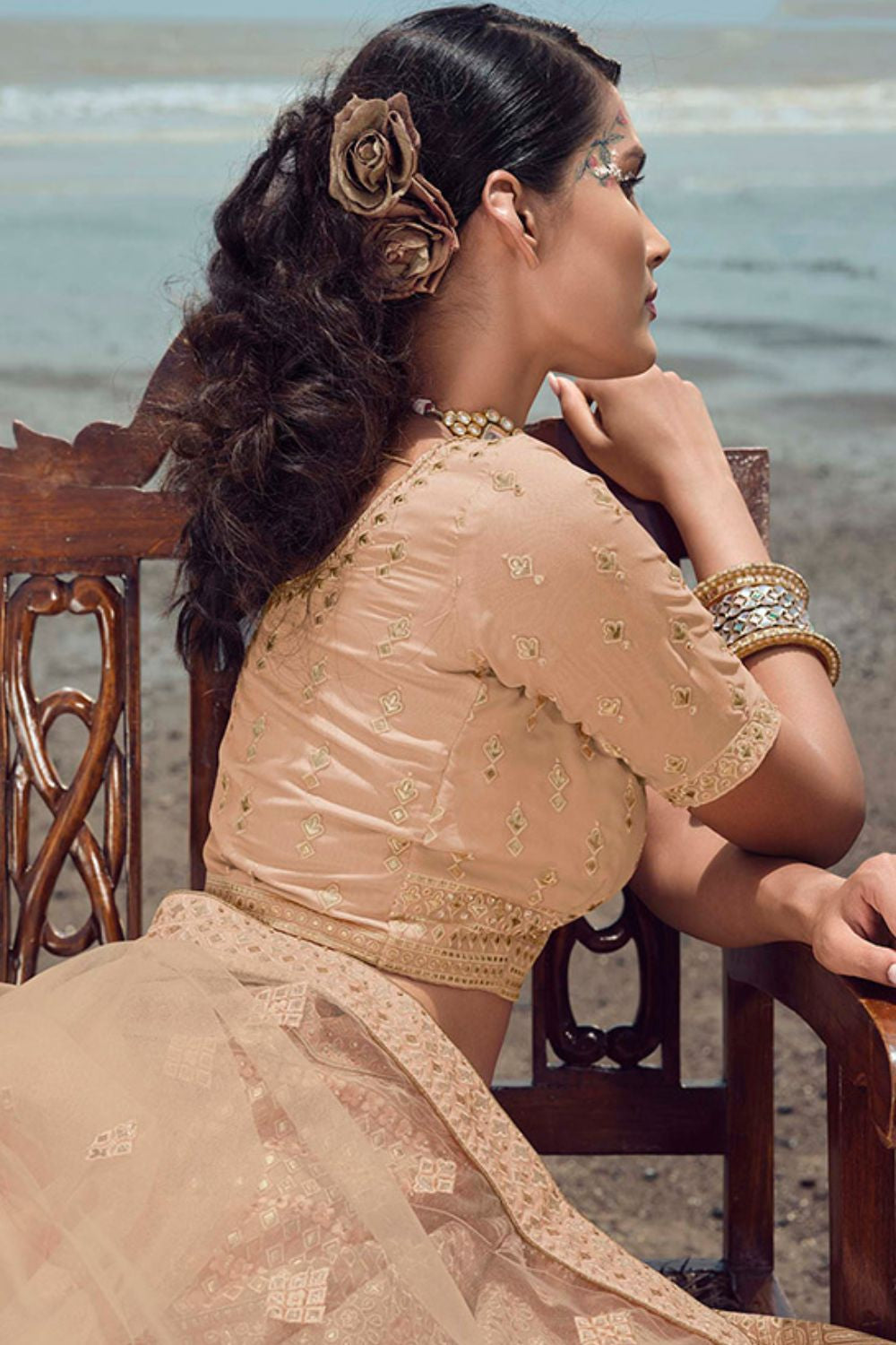 Peach Organza Wedding Lehenga Choli SFARY15103