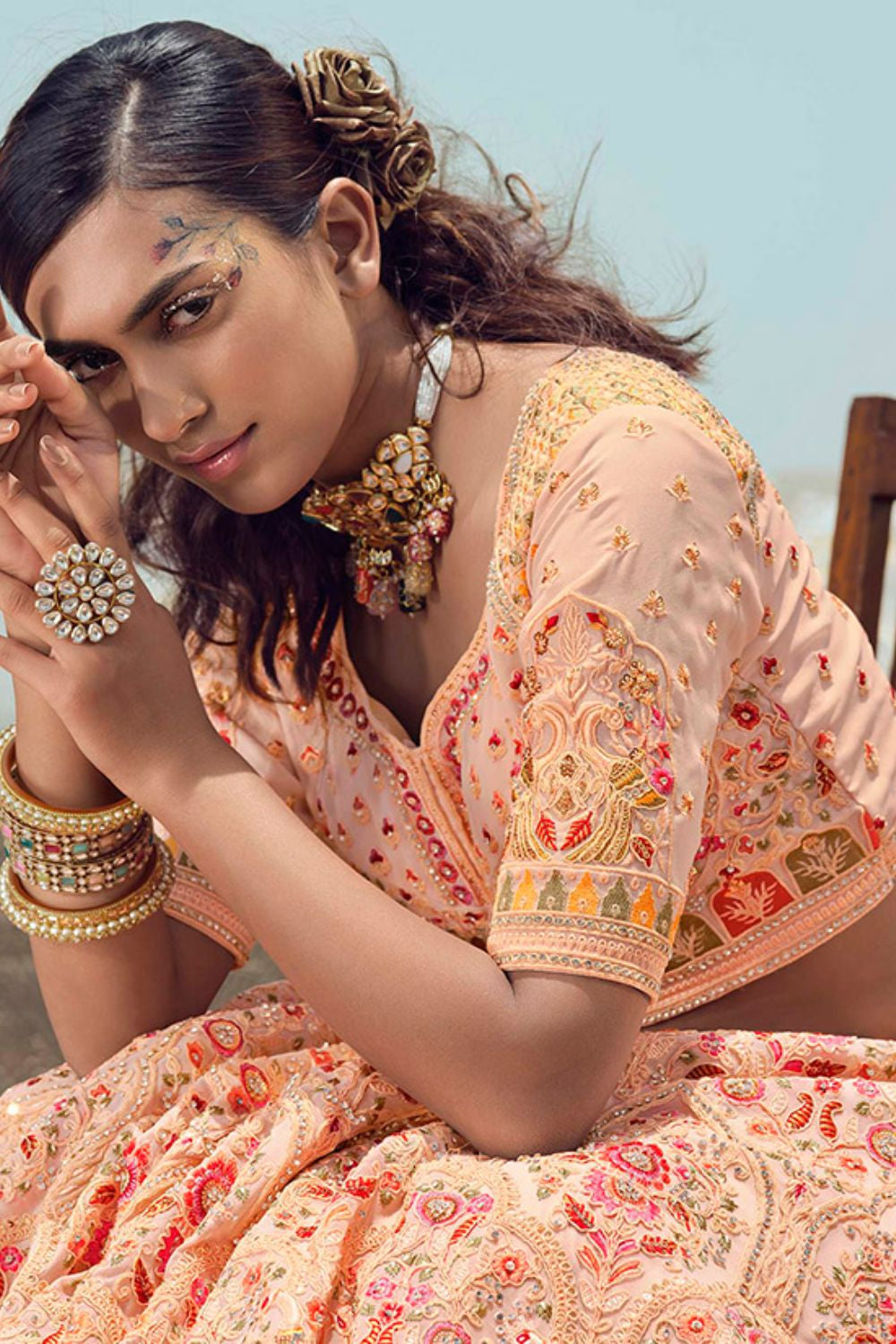 Peach Georgette Lehenga Choli - SFARY15105