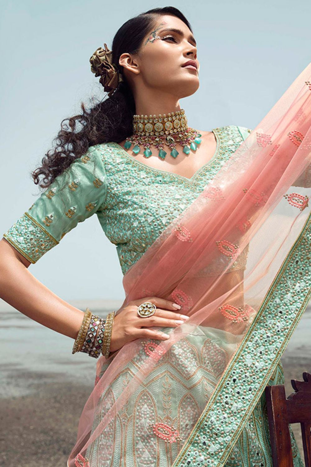 Blue Georgette Silk Wedding Lehenga Choli SFARY15110