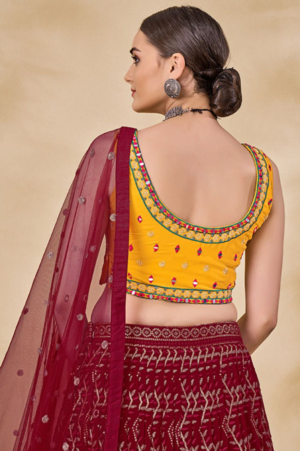 Maroon Georgette Evening Lehenga Choli SFARY14502