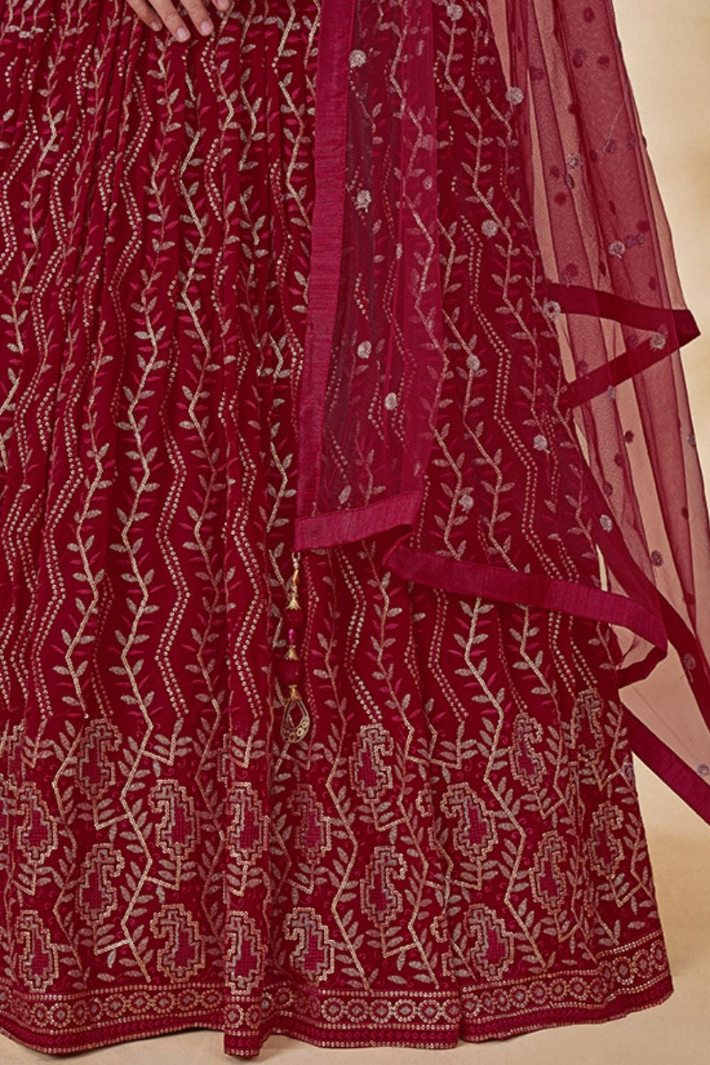 Maroon Georgette Evening Lehenga Choli SFARY14502