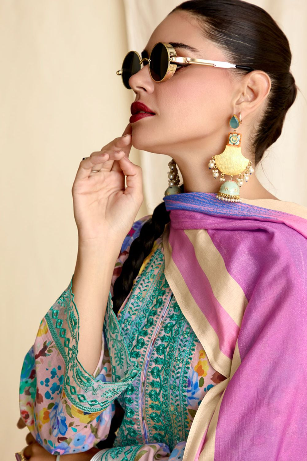 Pink Cotton Plus Size Salwar Kameez In Pure Lawn SFYS151001