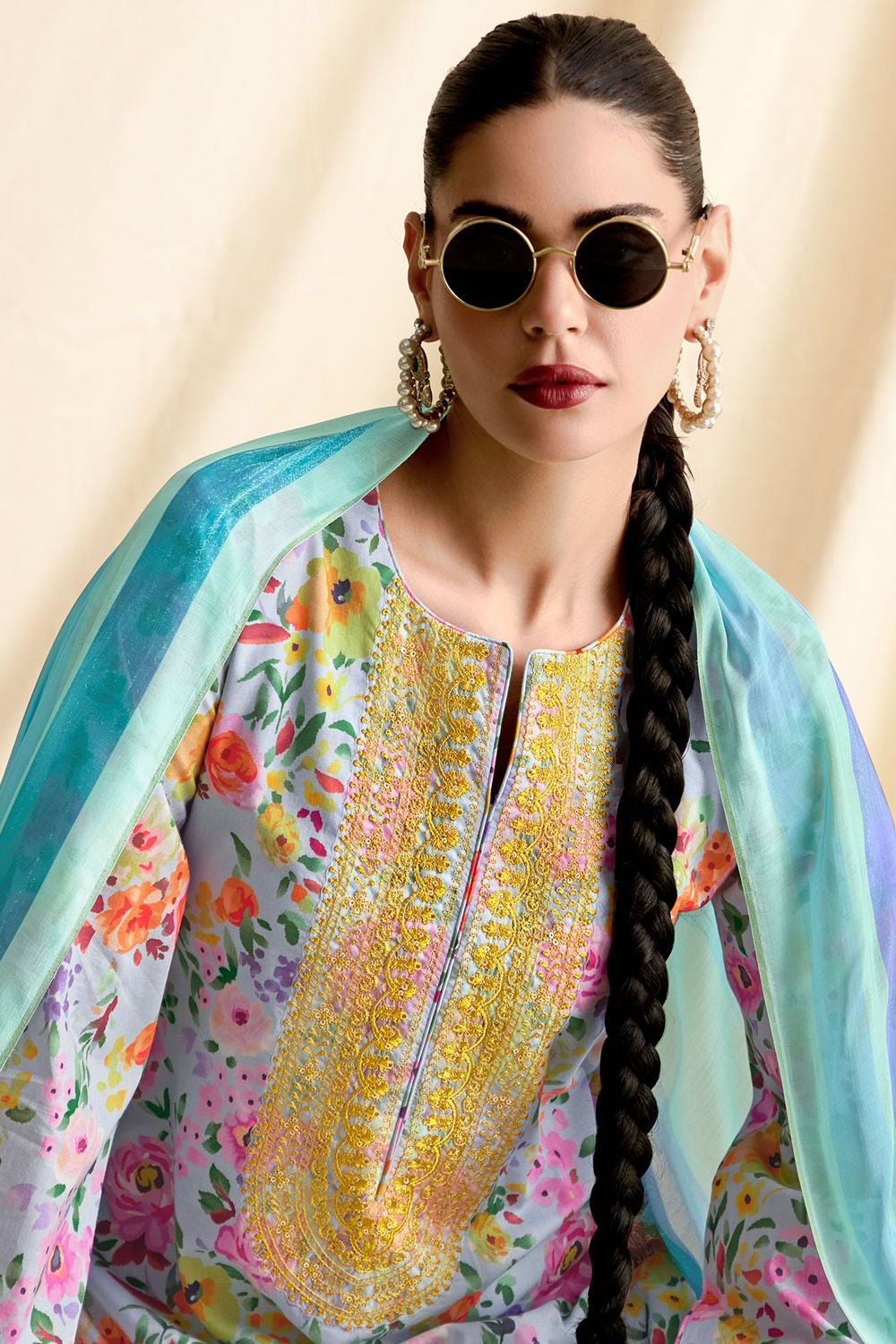 Blue Cotton Plus Size Salwar Kameez In Pure Lawn SFYS151003