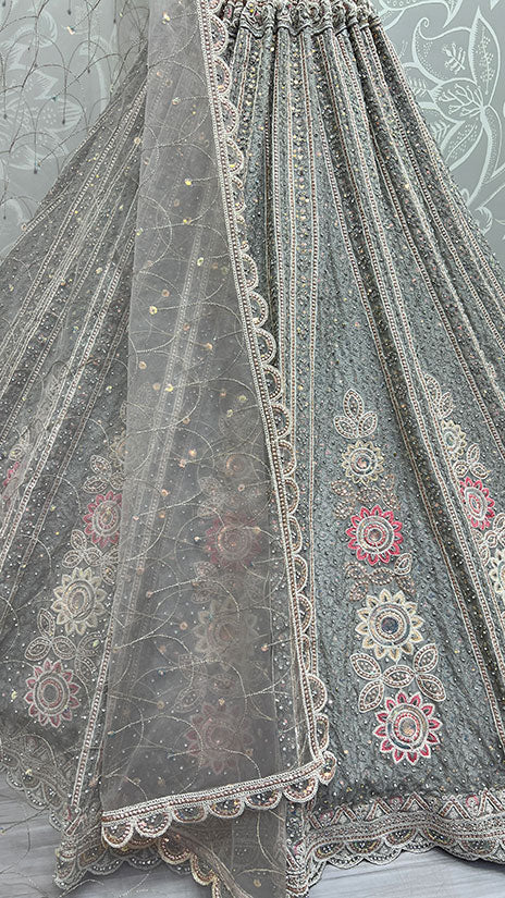 Regal Grey Velvet Wedding Reception Lehenga Set SFANJ2389