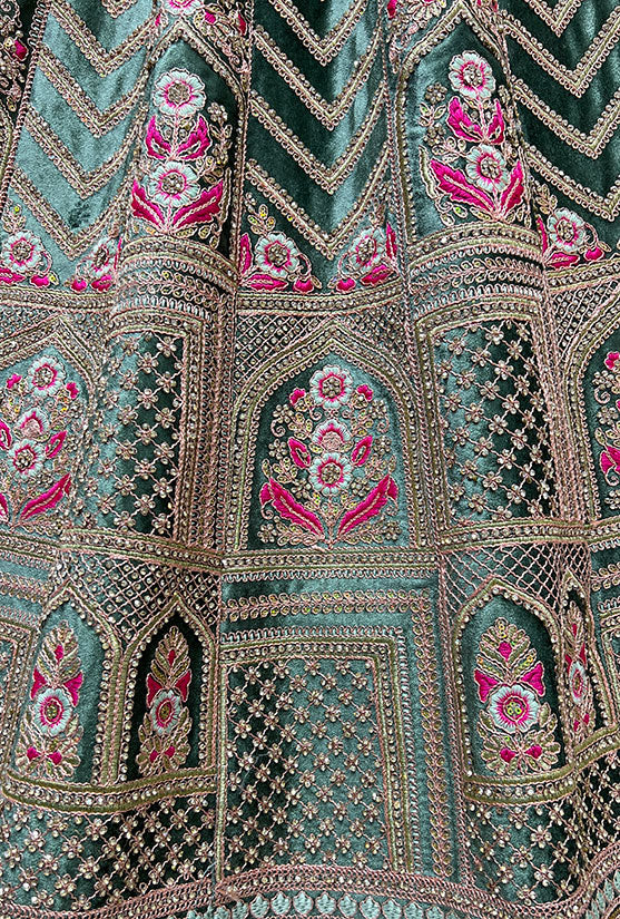 Regal Green Velvet Wedding Reception Lehenga Set SFANJ2466
