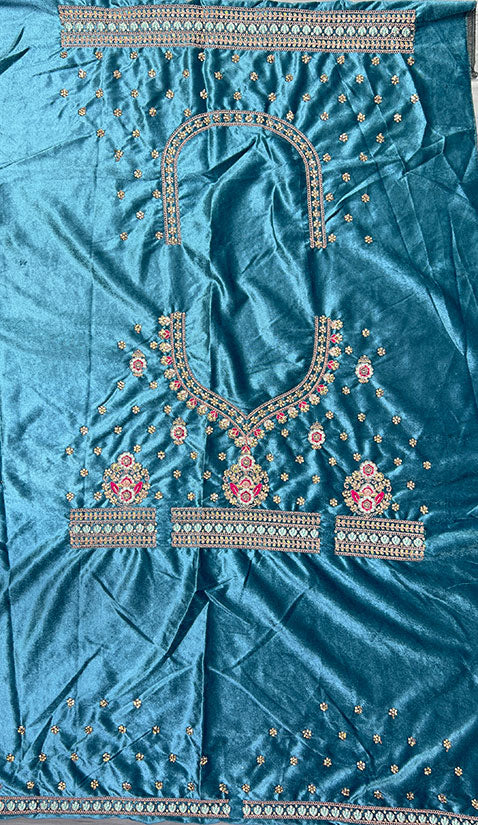 Blue Velvet Designer Wedding Reception Lehenga Set SFANJ2469