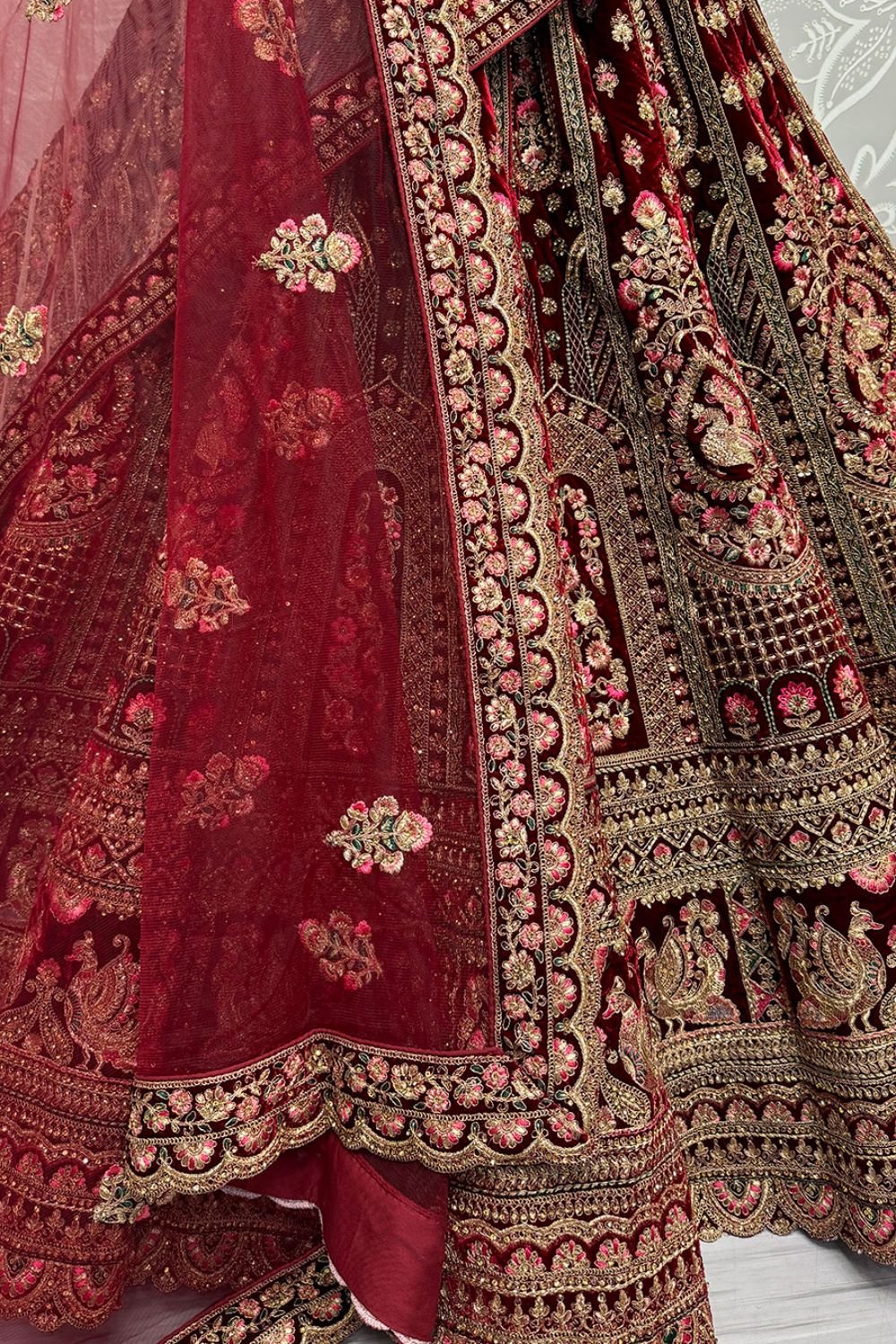 Red Refined Velvet Engagement Lehenga Choli SFANJ3012
