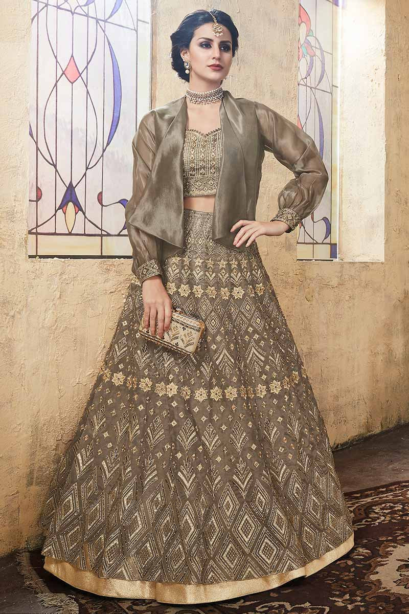 Grey Organza Wedding Ceremony Lehenga Choli SFABC4404