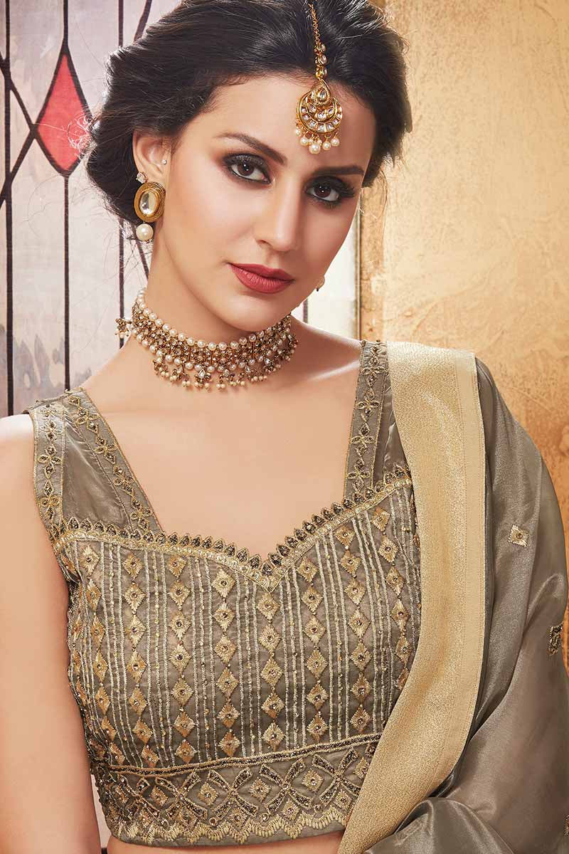 Grey Organza Wedding Ceremony Lehenga Choli SFABC4404