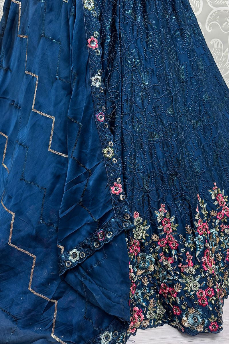 Enchanting Blue Chinnon Wedding Lehenga Choli SFANJ2914