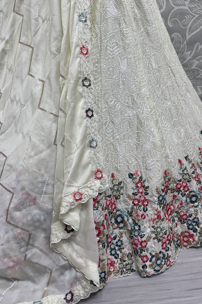 Enchanting White Chinnon Wedding Lehenga Choli SFANJ2915