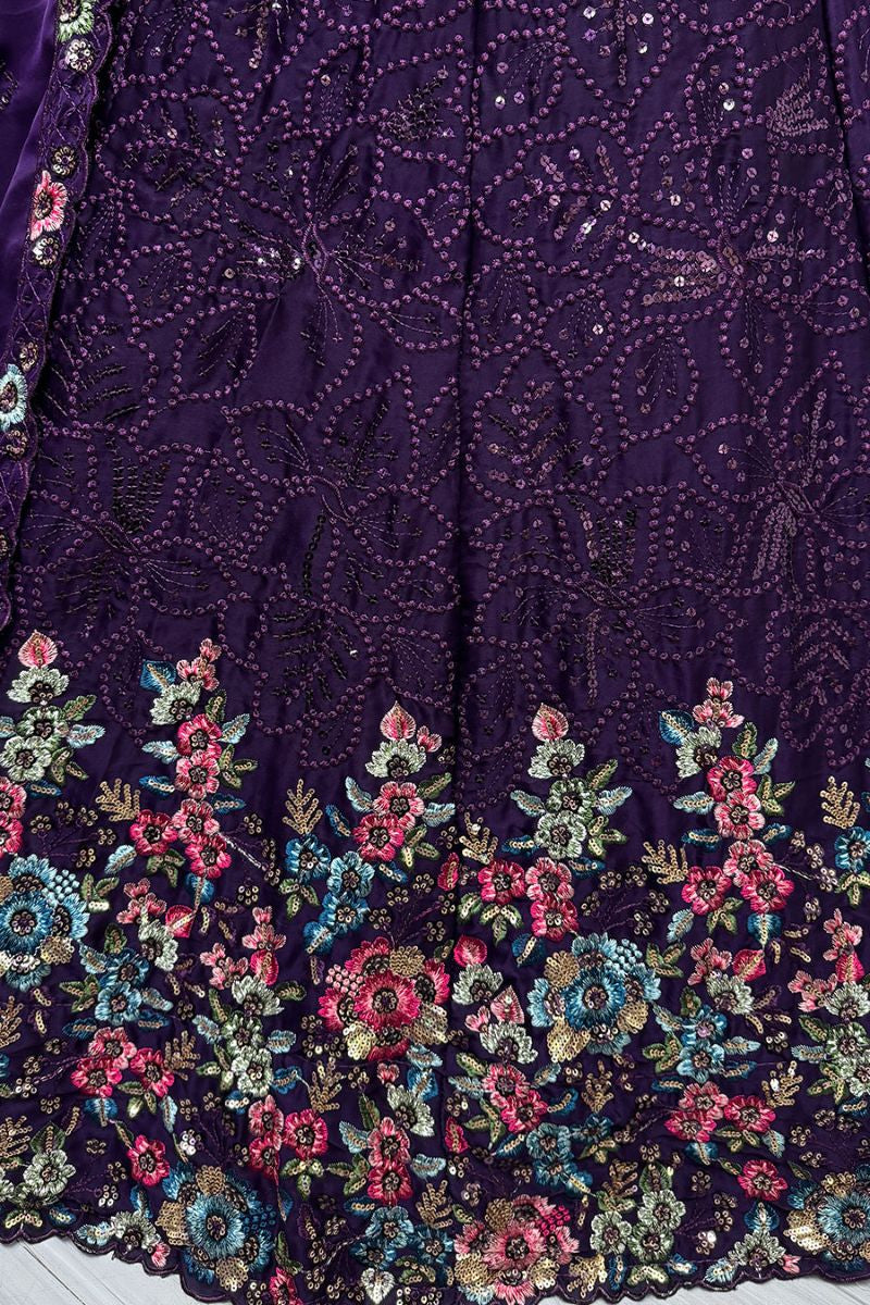 Enchanting Purple Chinnon Wedding Lehenga Choli SFANJ2916