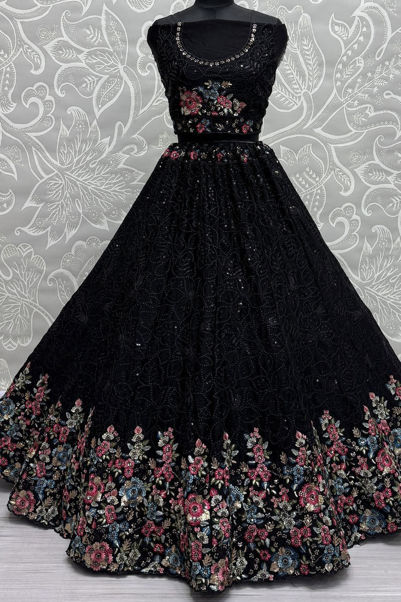 Enchanting Black Chinnon Wedding Lehenga Choli SFANJ2918
