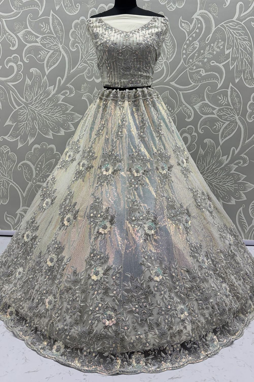 White Net Party Lehenga Choli SFANJ3126