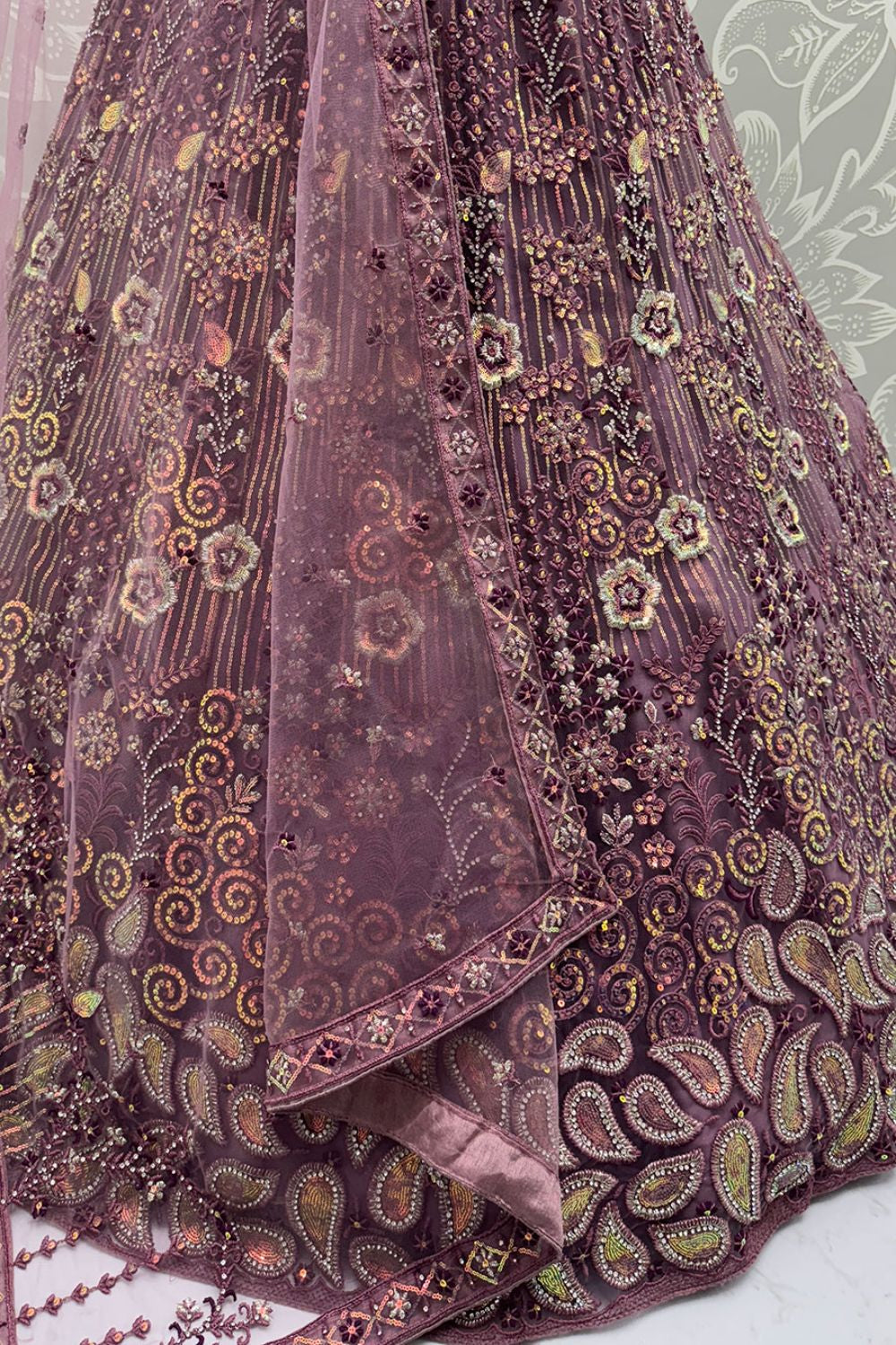 Purple Net Party Lehenga Choli SFANJ3128