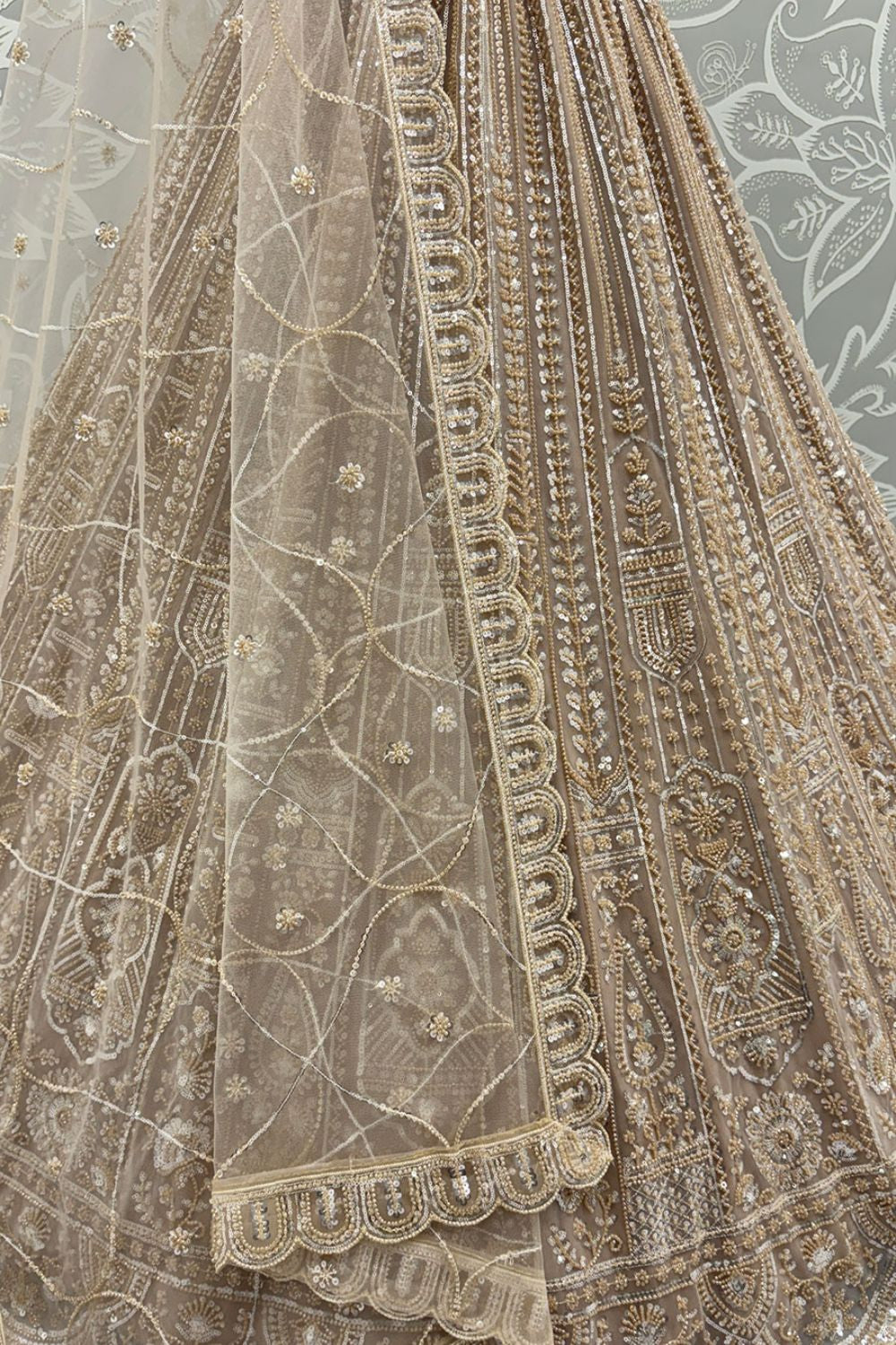Beige Net Lehenga Choli - SFANJ3134