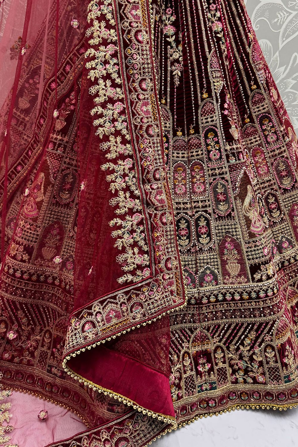 Maroon Heavy Bridal Velvet Lehenga Choli - SFANJ3139