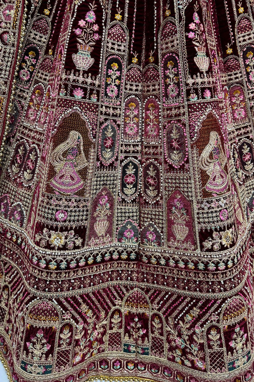 Maroon Heavy Bridal Velvet Lehenga Choli - SFANJ3139