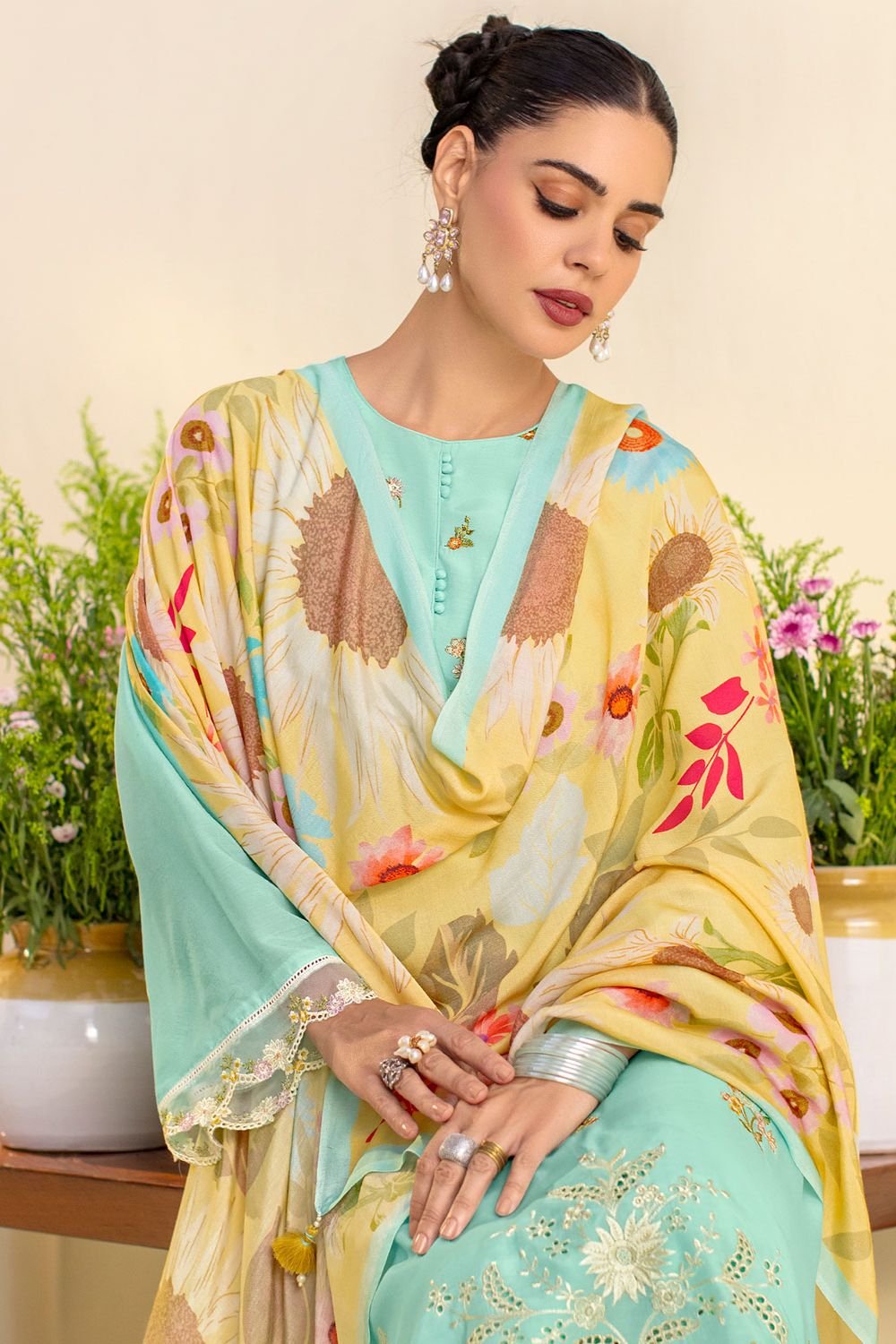 Blue Pure Lawn Plus Size Cotton Salwar Kameez SFYS152403