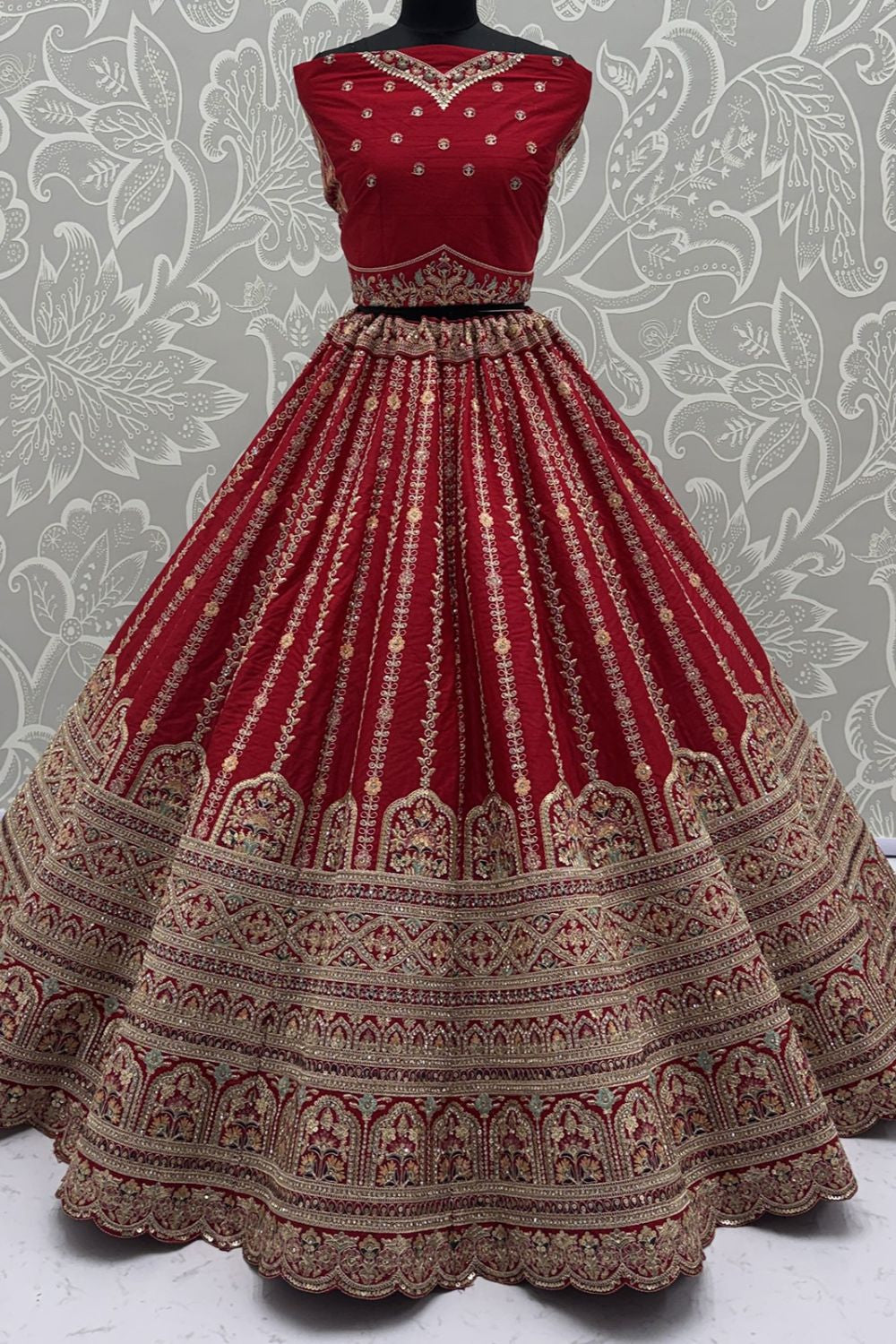 Red Silk Lehenga Choli - SFANJ3225