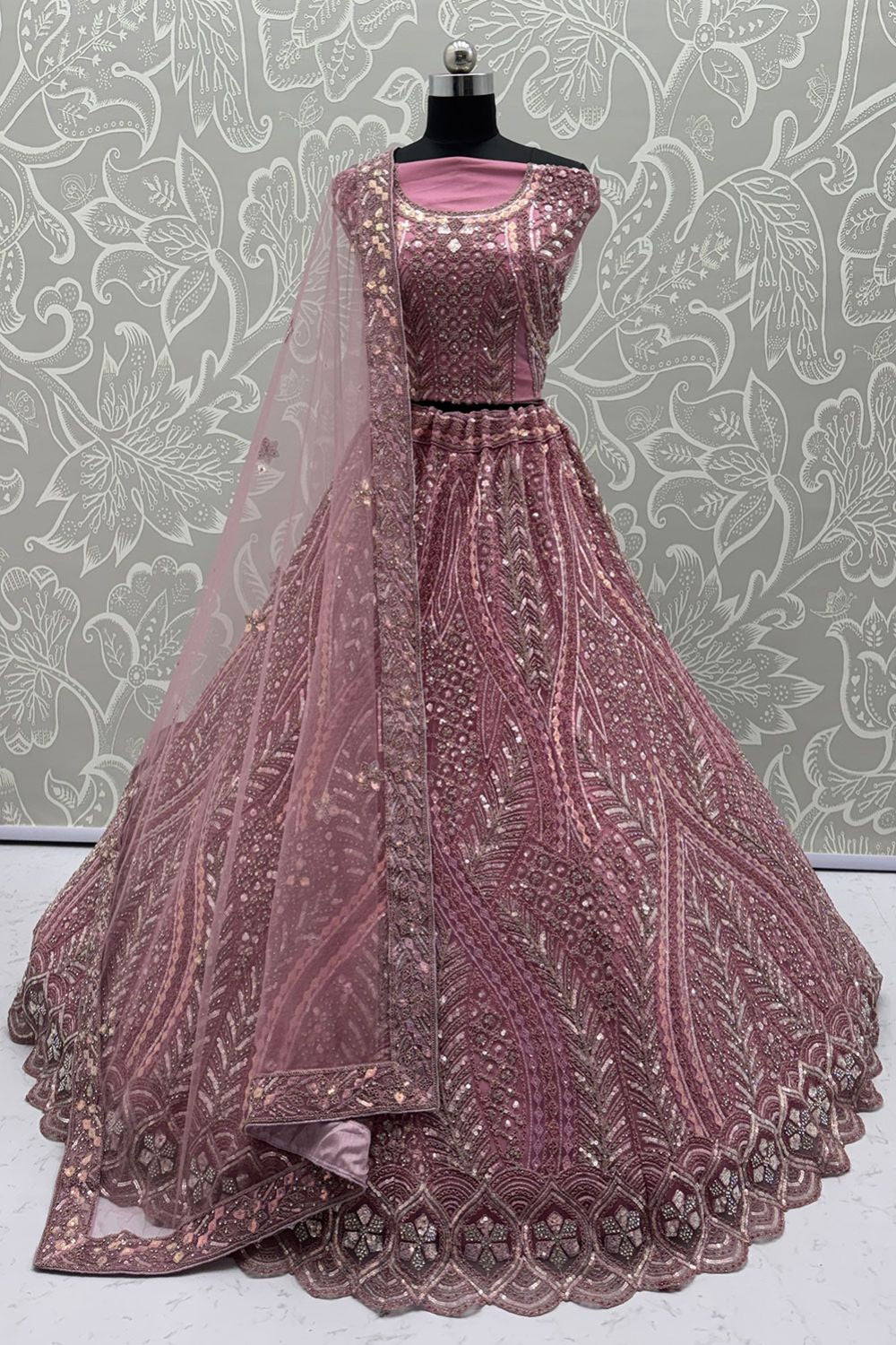 Pink Net Lehenga Choli - SFANJ3192