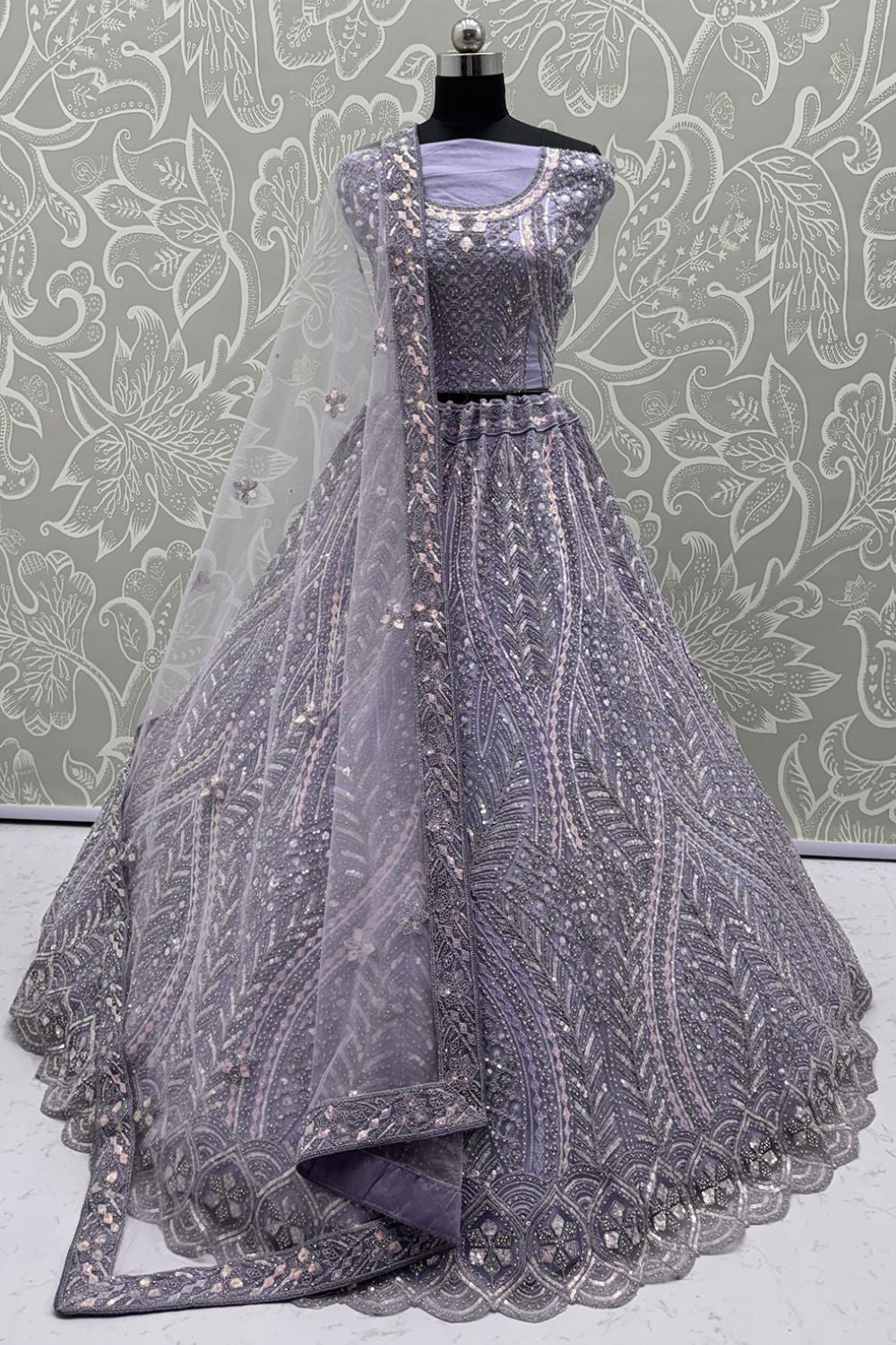 Purple Net Lehenga Choli - SFANJ3193
