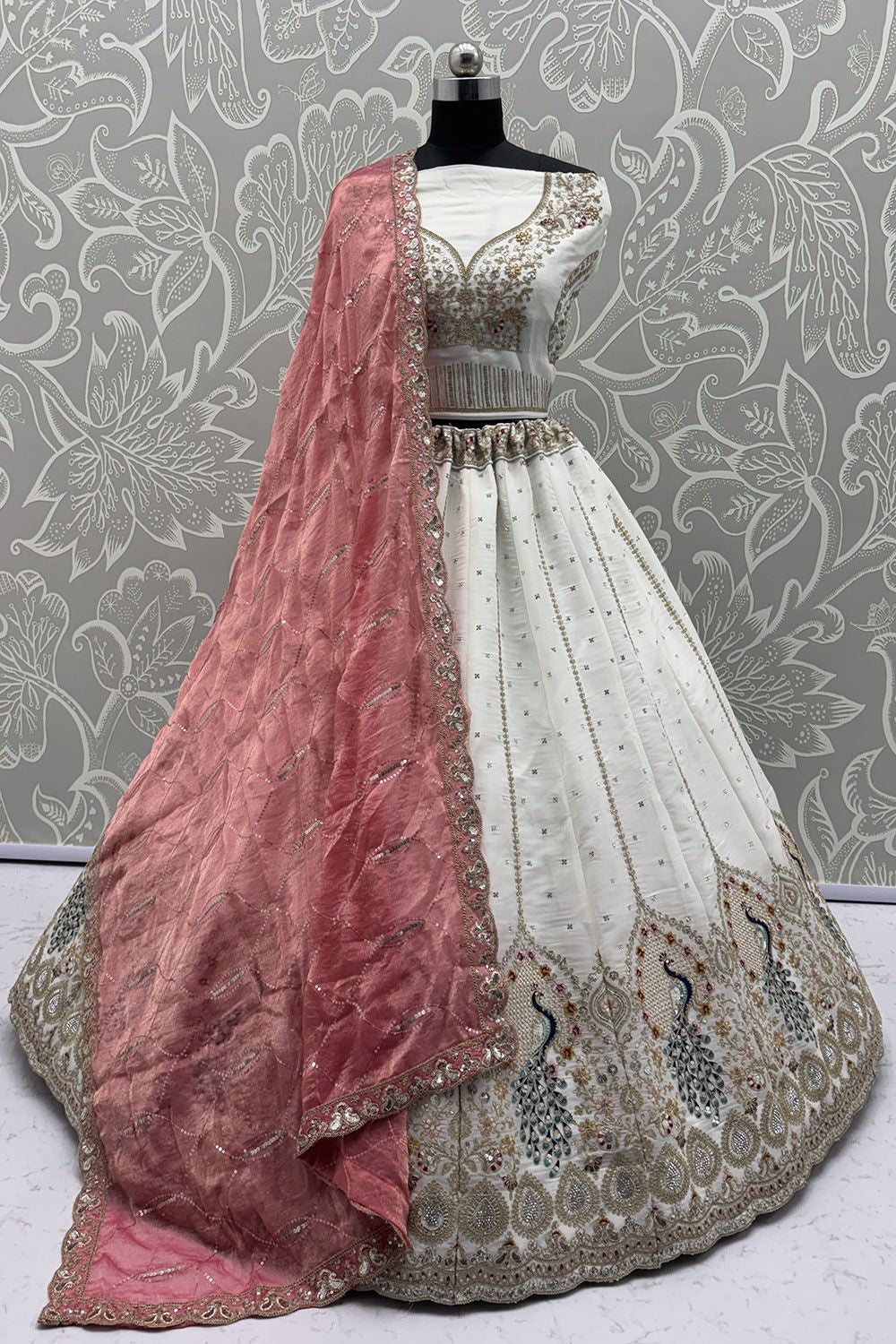 White Silk Lehenga Choli - SFANJ3196